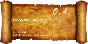 Orowan Anikó névjegykártya